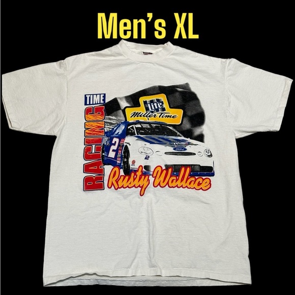Mens Vintage 90’s Nascar Rusty Wallace XL Tee Shirt Miller Time Single Stitch - Picture 2 of 7